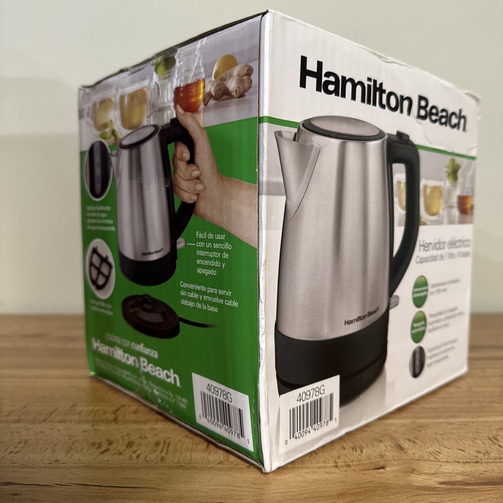Hamilton Beach Electric Kettle 1 Liter Cord-Free Stainless Serving Pot 40978G - Picture 3 of 6